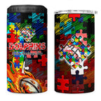 Dolphins Autism Awareness 4 in 1 Can Cooler Tumbler Puzzle Flames Rugby Ball