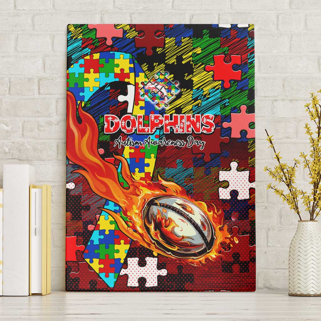 Dolphins Autism Awareness Canvas Wall Art Puzzle Flames Rugby Ball