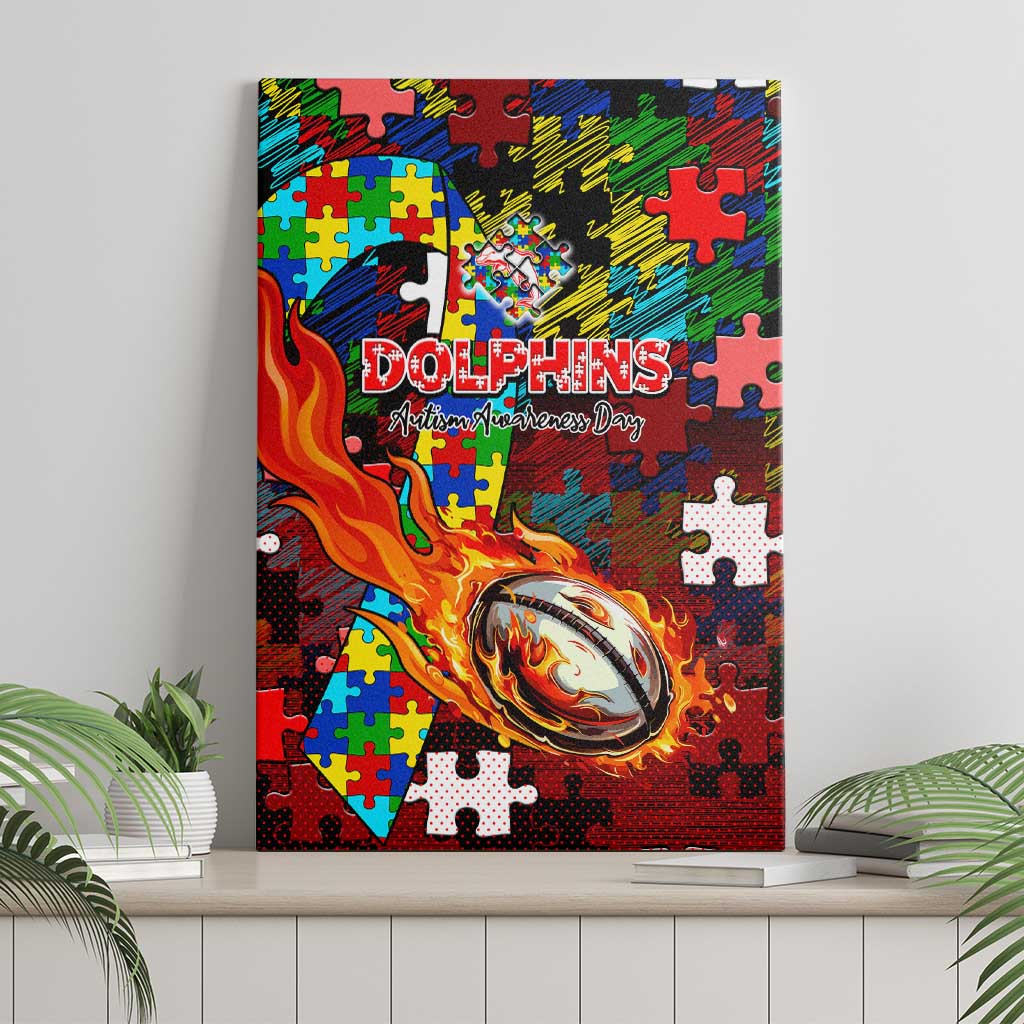 Dolphins Autism Awareness Canvas Wall Art Puzzle Flames Rugby Ball