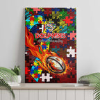 Dolphins Autism Awareness Canvas Wall Art Puzzle Flames Rugby Ball