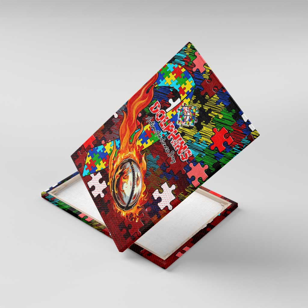 Dolphins Autism Awareness Canvas Wall Art Puzzle Flames Rugby Ball