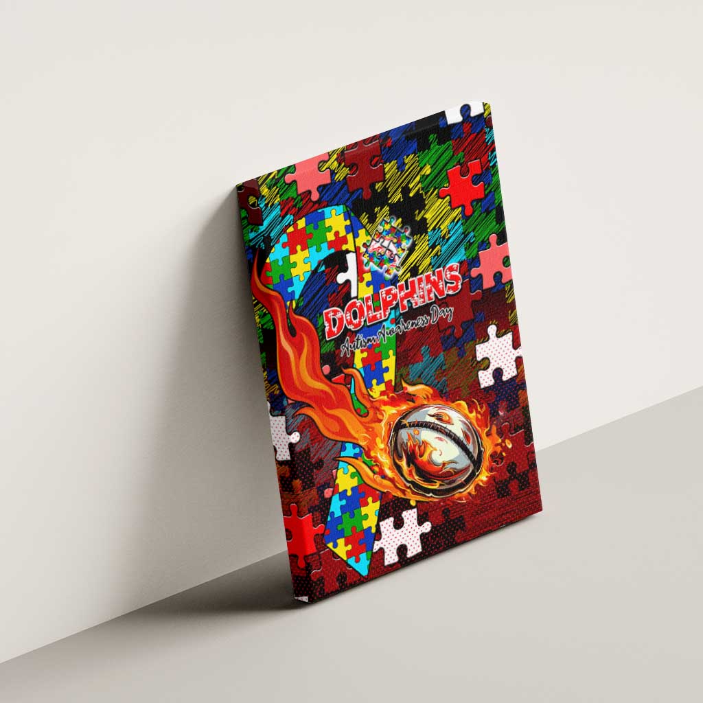 Dolphins Autism Awareness Canvas Wall Art Puzzle Flames Rugby Ball