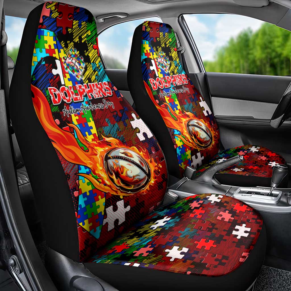 Dolphins Autism Awareness Car Seat Cover Puzzle Flames Rugby Ball