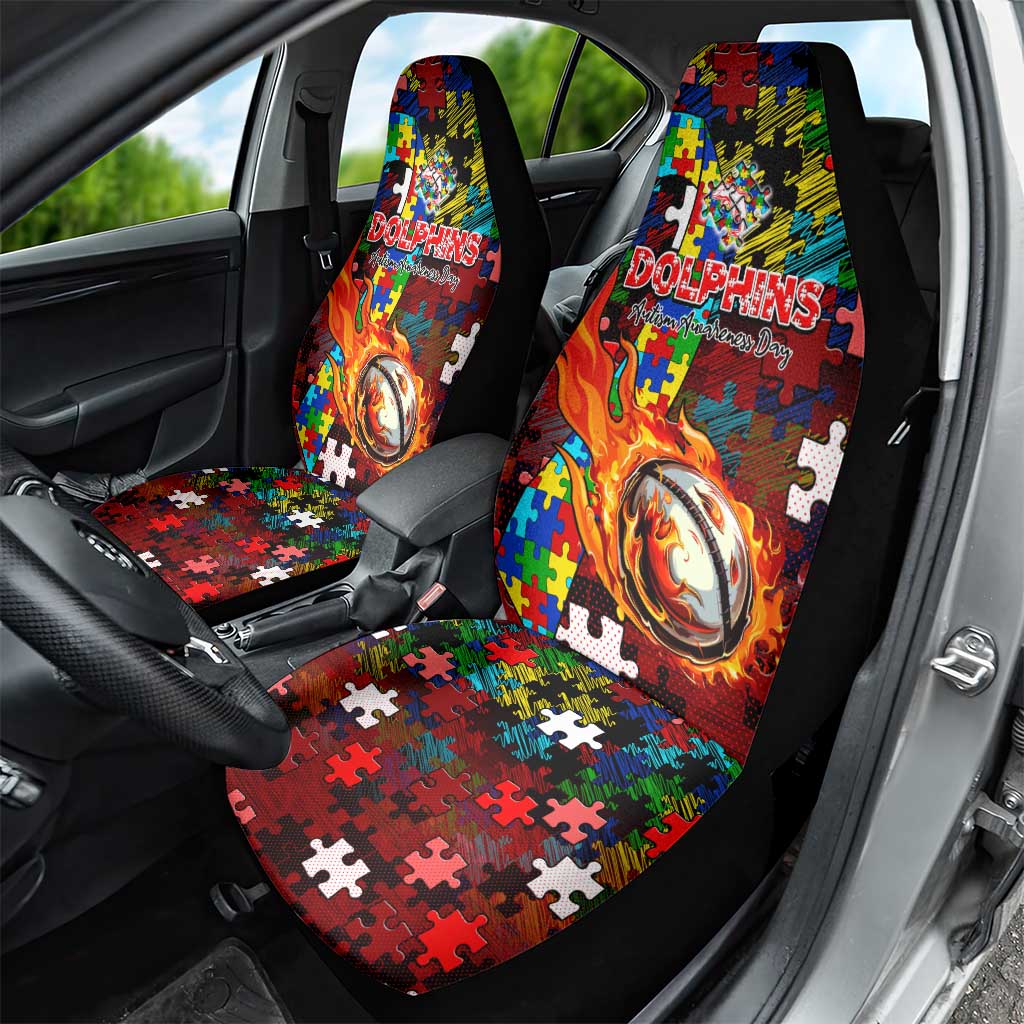 Dolphins Autism Awareness Car Seat Cover Puzzle Flames Rugby Ball