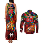 Dolphins Autism Awareness Couples Matching Tank Maxi Dress and Long Sleeve Button Shirt Puzzle Flames Rugby Ball
