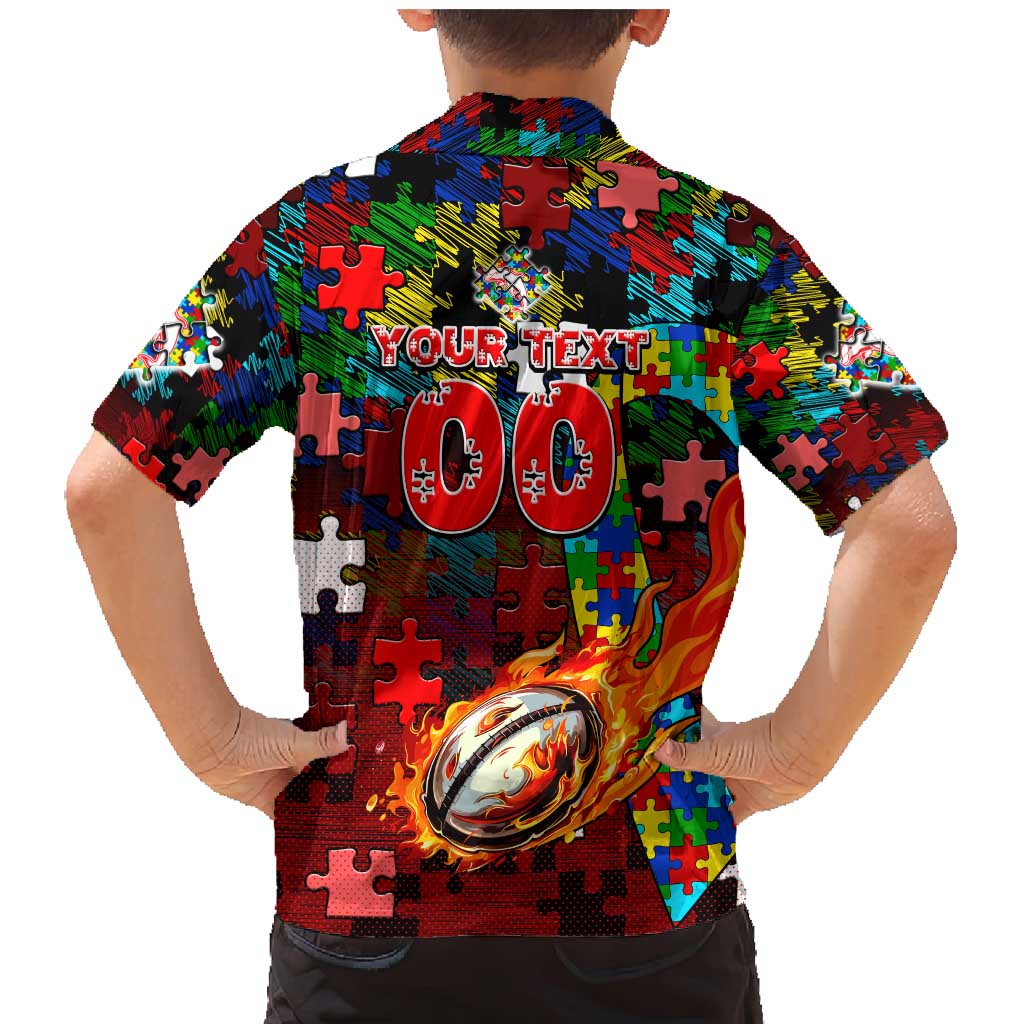Dolphins Autism Awareness Family Matching Mermaid Dress and Hawaiian Shirt Puzzle Flames Rugby Ball