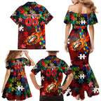 Dolphins Autism Awareness Family Matching Mermaid Dress and Hawaiian Shirt Puzzle Flames Rugby Ball