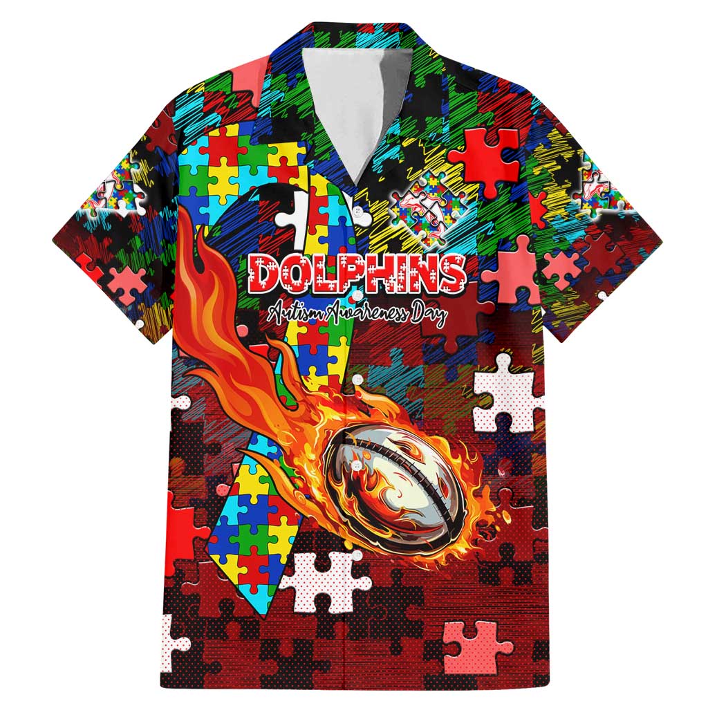 Dolphins Autism Awareness Family Matching Mermaid Dress and Hawaiian Shirt Puzzle Flames Rugby Ball
