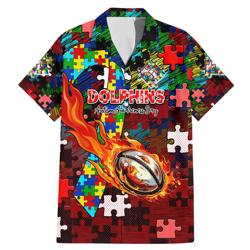 Dolphins Autism Awareness Family Matching Mermaid Dress and Hawaiian Shirt Puzzle Flames Rugby Ball