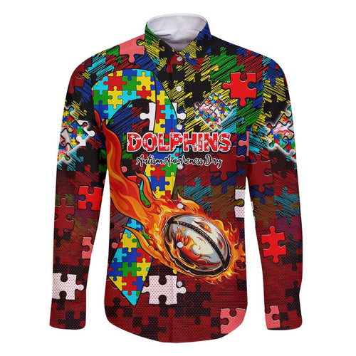 Dolphins Autism Awareness Family Matching Mermaid Dress and Hawaiian Shirt Puzzle Flames Rugby Ball