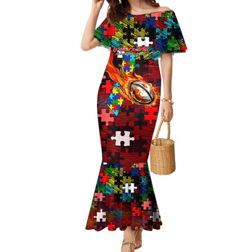Dolphins Autism Awareness Family Matching Mermaid Dress and Hawaiian Shirt Puzzle Flames Rugby Ball