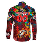 Dolphins Autism Awareness Family Matching Off The Shoulder Long Sleeve Dress and Hawaiian Shirt Puzzle Flames Rugby Ball