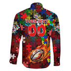Dolphins Autism Awareness Family Matching Off Shoulder Maxi Dress and Hawaiian Shirt Puzzle Flames Rugby Ball