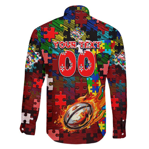 Dolphins Autism Awareness Family Matching Off Shoulder Maxi Dress and Hawaiian Shirt Puzzle Flames Rugby Ball