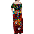 Dolphins Autism Awareness Family Matching Off Shoulder Maxi Dress and Hawaiian Shirt Puzzle Flames Rugby Ball