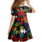 Dolphins Autism Awareness Family Matching Off Shoulder Short Dress and Hawaiian Shirt Puzzle Flames Rugby Ball