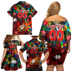 Dolphins Autism Awareness Family Matching Off Shoulder Short Dress and Hawaiian Shirt Puzzle Flames Rugby Ball