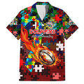 Dolphins Autism Awareness Family Matching Off Shoulder Short Dress and Hawaiian Shirt Puzzle Flames Rugby Ball