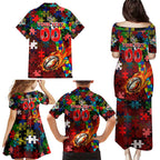 Dolphins Autism Awareness Family Matching Puletasi and Hawaiian Shirt Puzzle Flames Rugby Ball