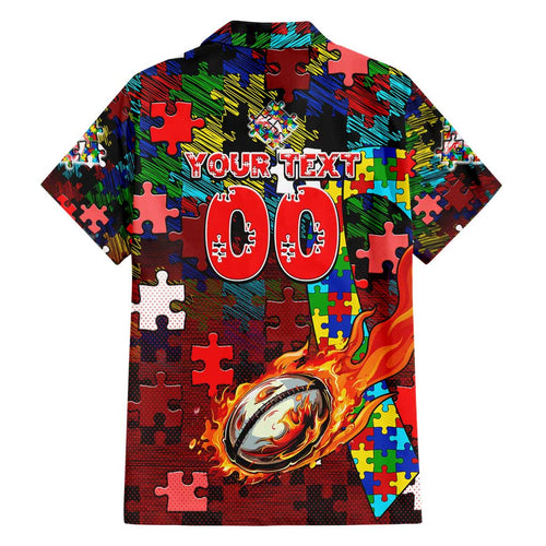 Dolphins Autism Awareness Family Matching Short Sleeve Bodycon Dress and Hawaiian Shirt Puzzle Flames Rugby Ball