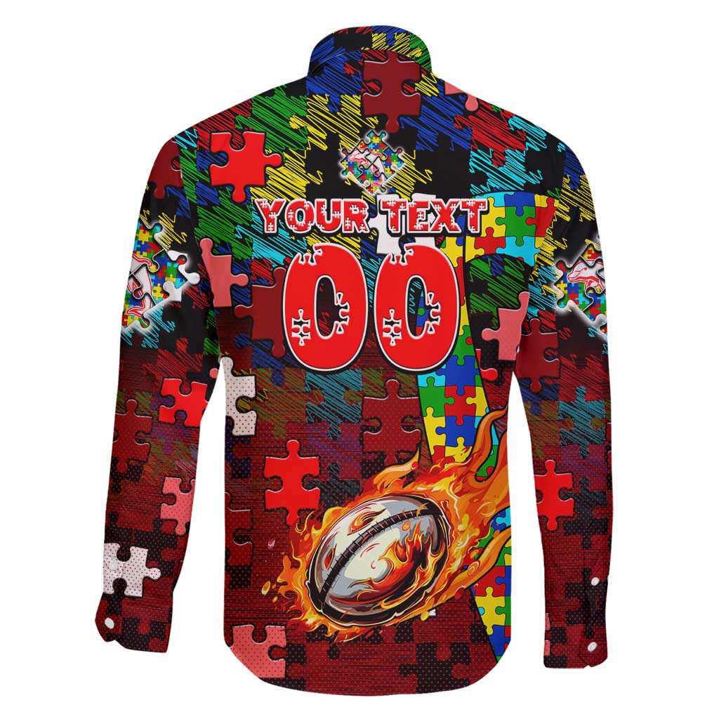 Dolphins Autism Awareness Family Matching Short Sleeve Bodycon Dress and Hawaiian Shirt Puzzle Flames Rugby Ball