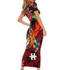 Dolphins Autism Awareness Family Matching Short Sleeve Bodycon Dress and Hawaiian Shirt Puzzle Flames Rugby Ball