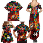 Dolphins Autism Awareness Family Matching Summer Maxi Dress and Hawaiian Shirt Puzzle Flames Rugby Ball