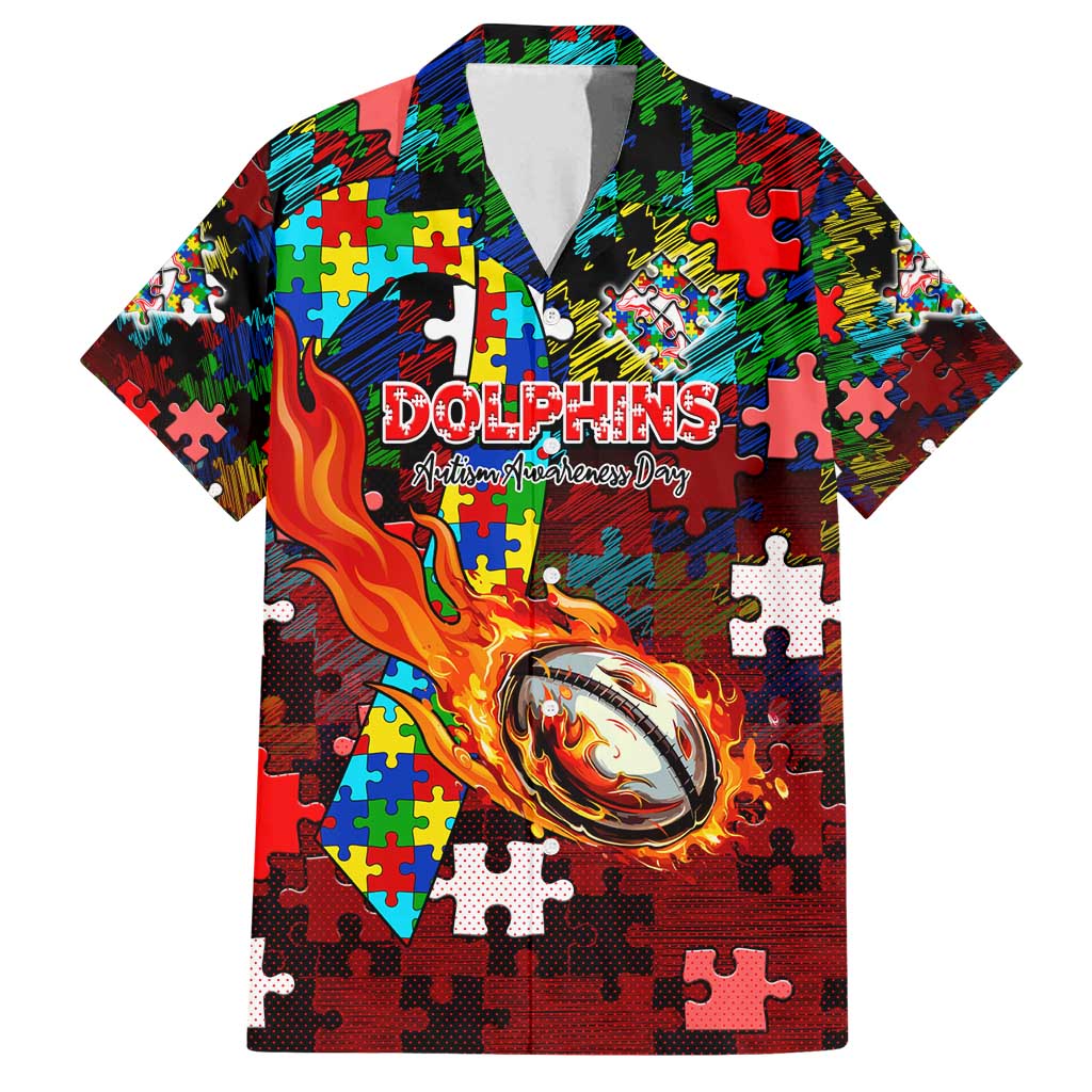 Dolphins Autism Awareness Family Matching Summer Maxi Dress and Hawaiian Shirt Puzzle Flames Rugby Ball