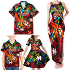 Dolphins Autism Awareness Family Matching Tank Maxi Dress and Hawaiian Shirt Puzzle Flames Rugby Ball