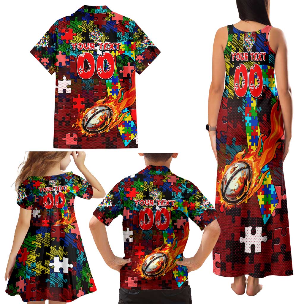 Dolphins Autism Awareness Family Matching Tank Maxi Dress and Hawaiian Shirt Puzzle Flames Rugby Ball