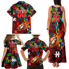 Dolphins Autism Awareness Family Matching Tank Maxi Dress and Hawaiian Shirt Puzzle Flames Rugby Ball