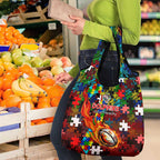 Dolphins Autism Awareness Grocery Bag Puzzle Flames Rugby Ball