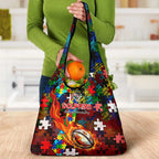 Dolphins Autism Awareness Grocery Bag Puzzle Flames Rugby Ball