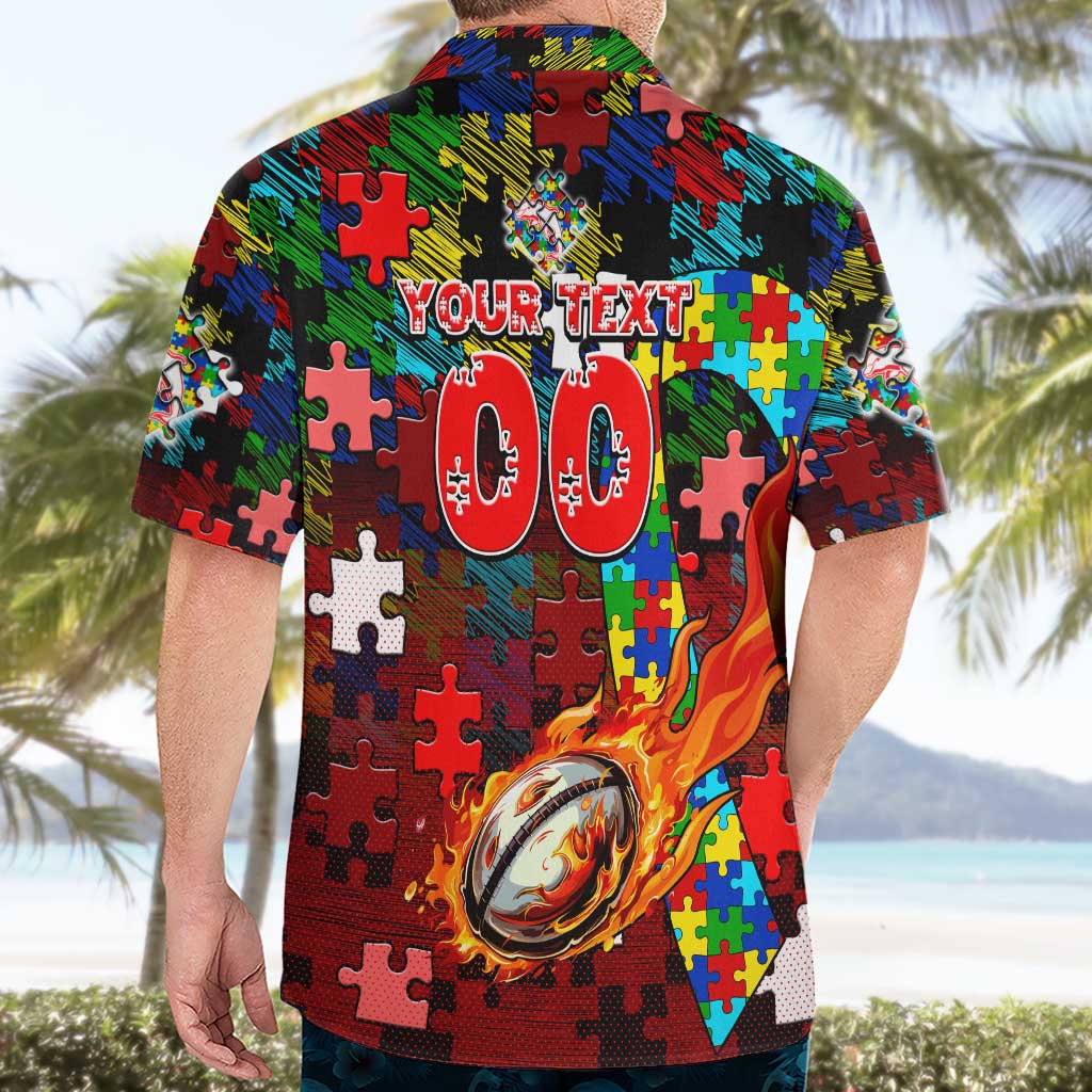 Dolphins Autism Awareness Hawaiian Shirt Puzzle Flames Rugby Ball