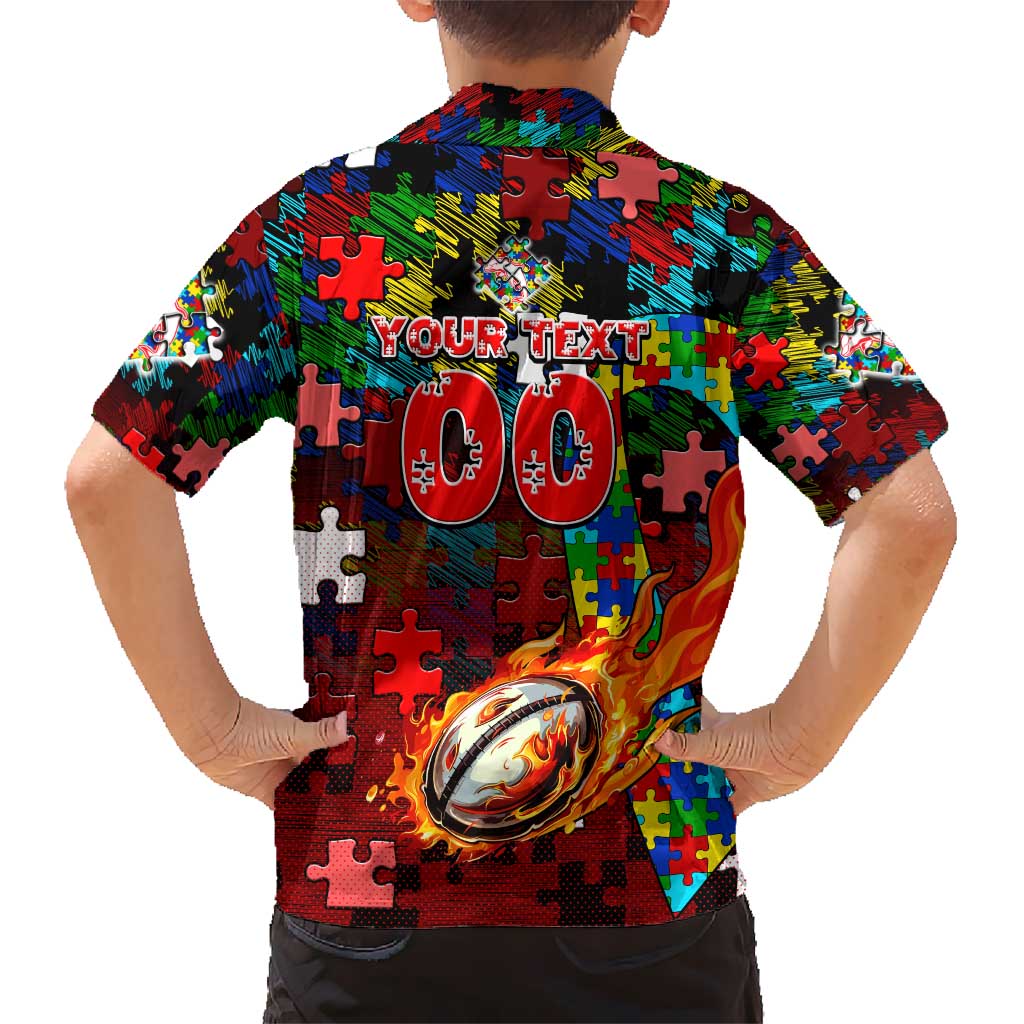 Dolphins Autism Awareness Hawaiian Shirt Puzzle Flames Rugby Ball