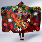 Dolphins Autism Awareness Hooded Blanket Puzzle Flames Rugby Ball