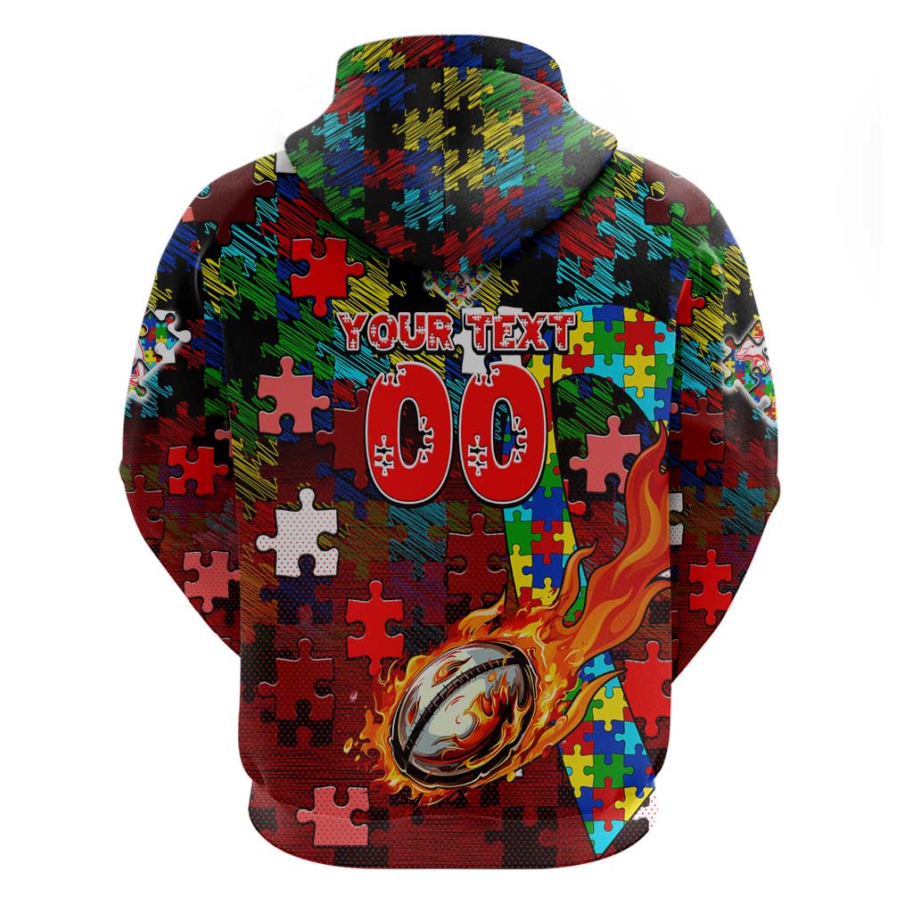 Dolphins Autism Awareness Hoodie Puzzle Flames Rugby Ball