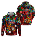 Dolphins Autism Awareness Hoodie Puzzle Flames Rugby Ball