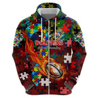 Dolphins Autism Awareness Hoodie Puzzle Flames Rugby Ball