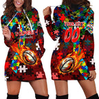 Dolphins Autism Awareness Hoodie Dress Puzzle Flames Rugby Ball