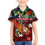 Dolphins Autism Awareness Kid Hawaiian Shirt Puzzle Flames Rugby Ball