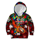 Dolphins Autism Awareness Kid Hoodie Puzzle Flames Rugby Ball
