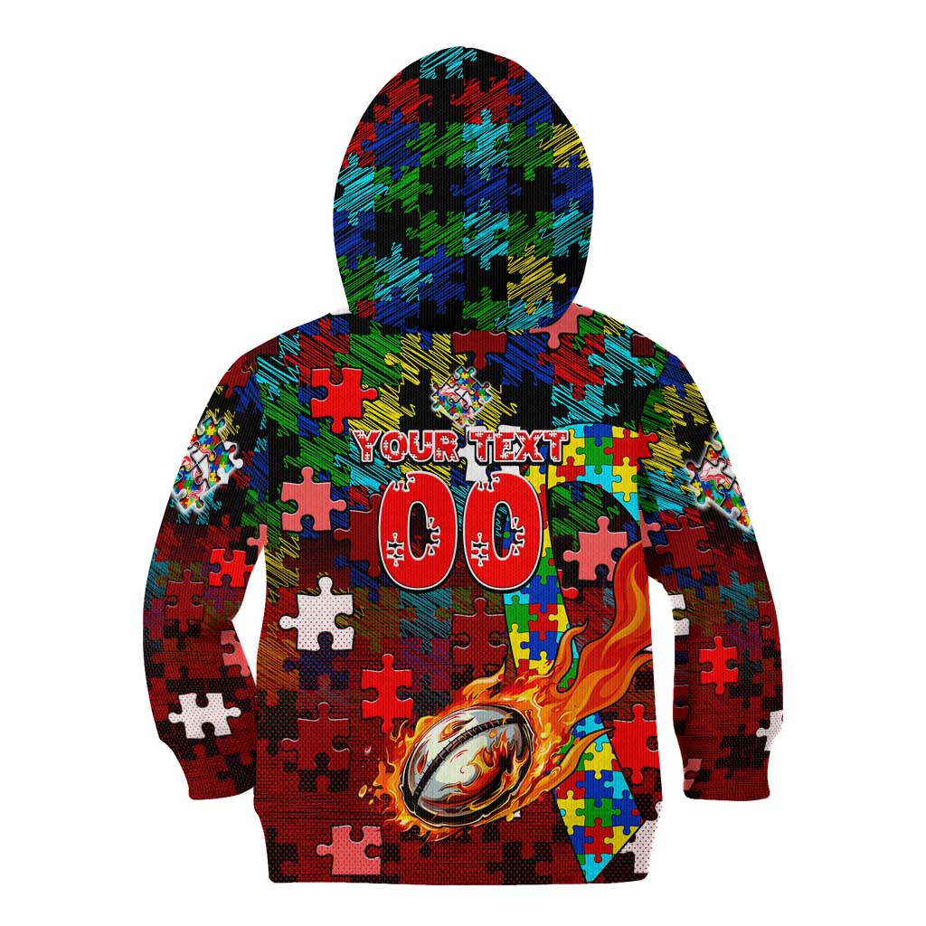 Dolphins Autism Awareness Kid Hoodie Puzzle Flames Rugby Ball