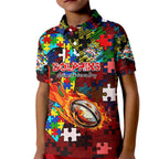 Dolphins Autism Awareness Kid Polo Shirt Puzzle Flames Rugby Ball