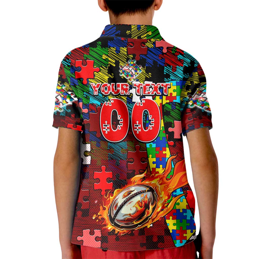 Dolphins Autism Awareness Kid Polo Shirt Puzzle Flames Rugby Ball