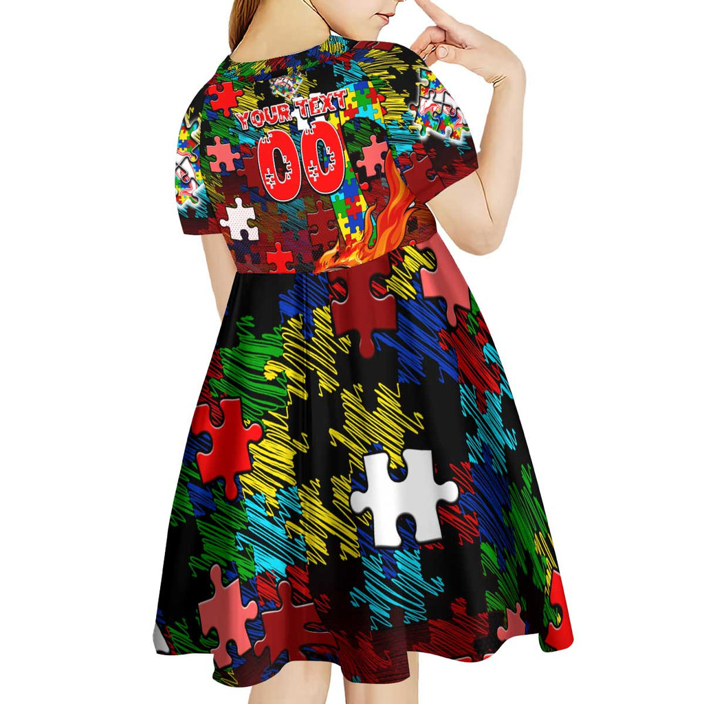 Dolphins Autism Awareness Kid Short Sleeve Dress Puzzle Flames Rugby Ball