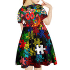 Dolphins Autism Awareness Kid Short Sleeve Dress Puzzle Flames Rugby Ball
