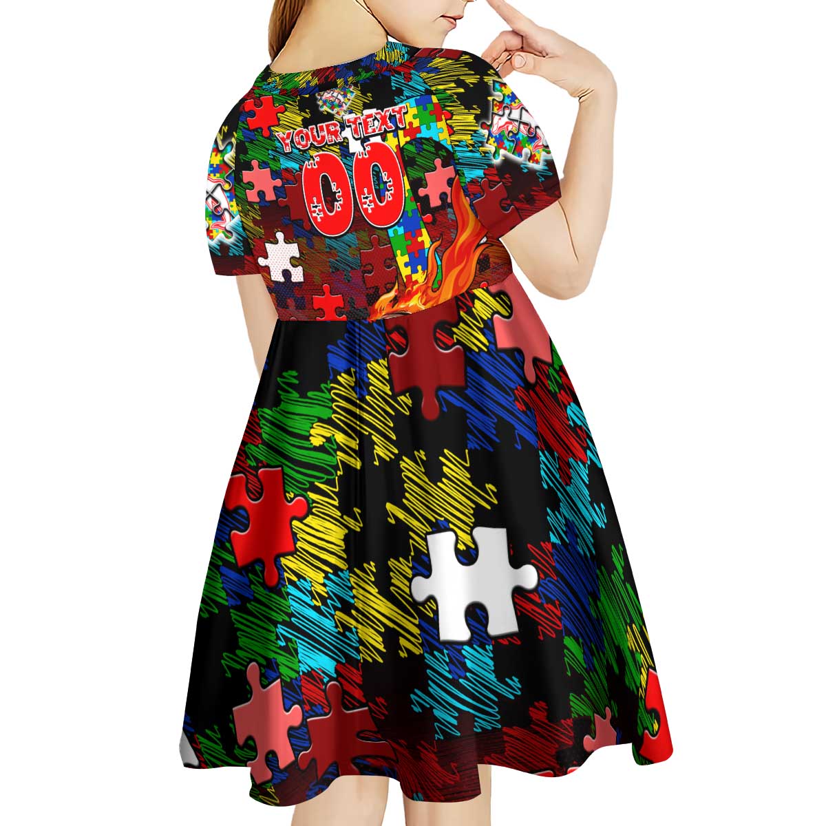 Dolphins Autism Awareness Kid Short Sleeve Dress Puzzle Flames Rugby Ball