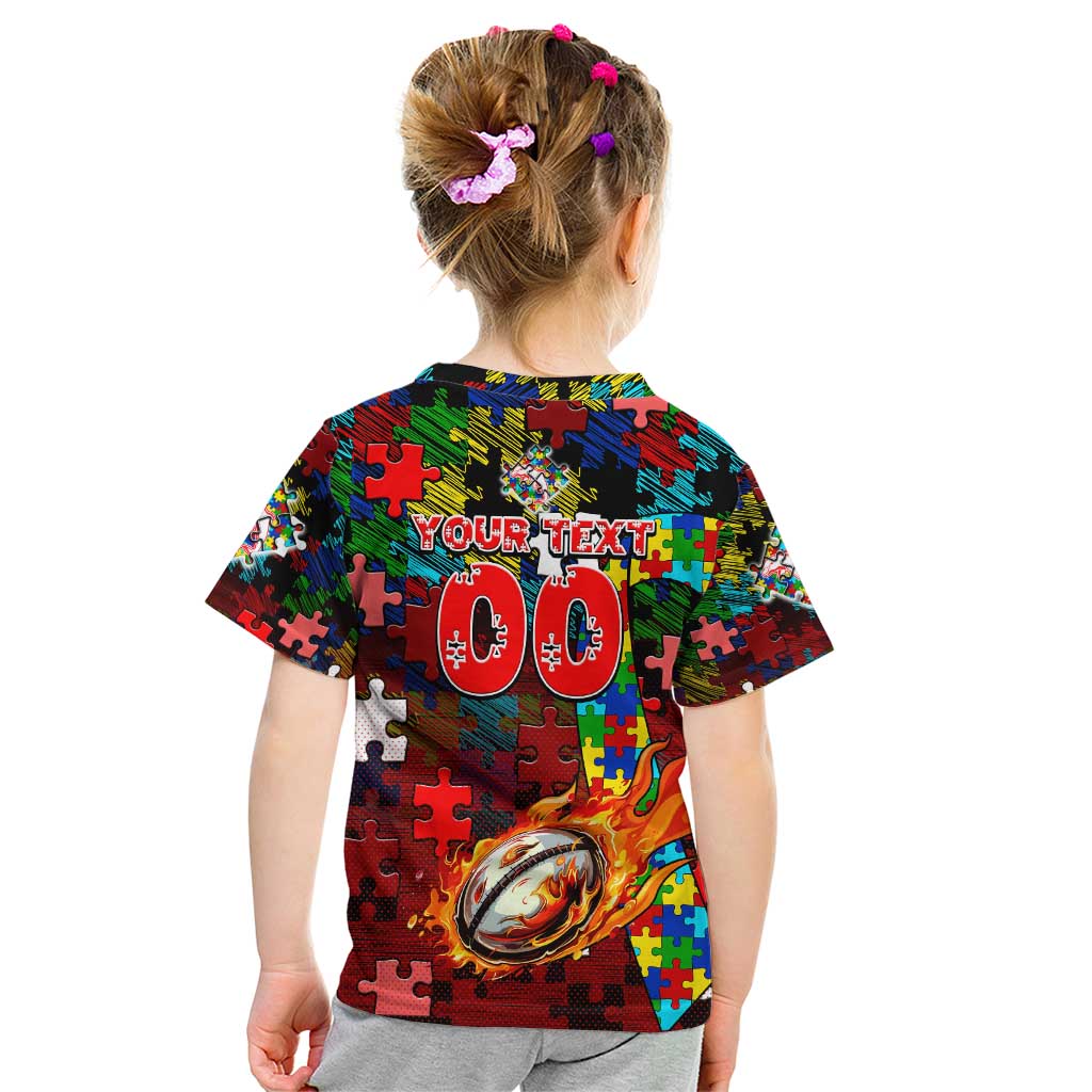 Dolphins Autism Awareness Kid T Shirt Puzzle Flames Rugby Ball