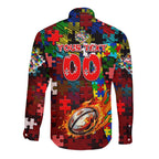 Dolphins Autism Awareness Long Sleeve Button Shirt Puzzle Flames Rugby Ball